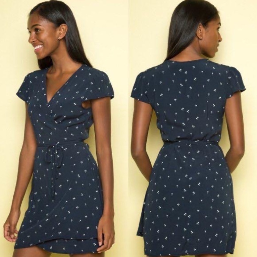 Navy palm tree wrap dress